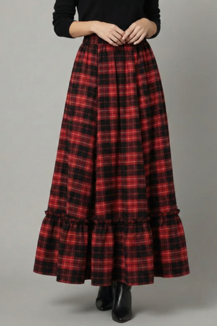 Yssa | Classic Plaid High Waist Long Maxi Skirt
