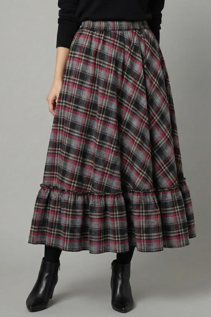 Yssa | Classic Plaid High Waist Long Maxi Skirt