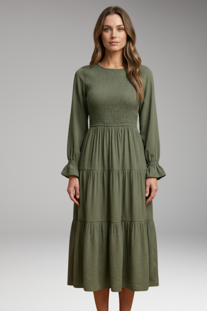 Beatrix | Fashion Long Sleeve Midi Dress with Round Neckline