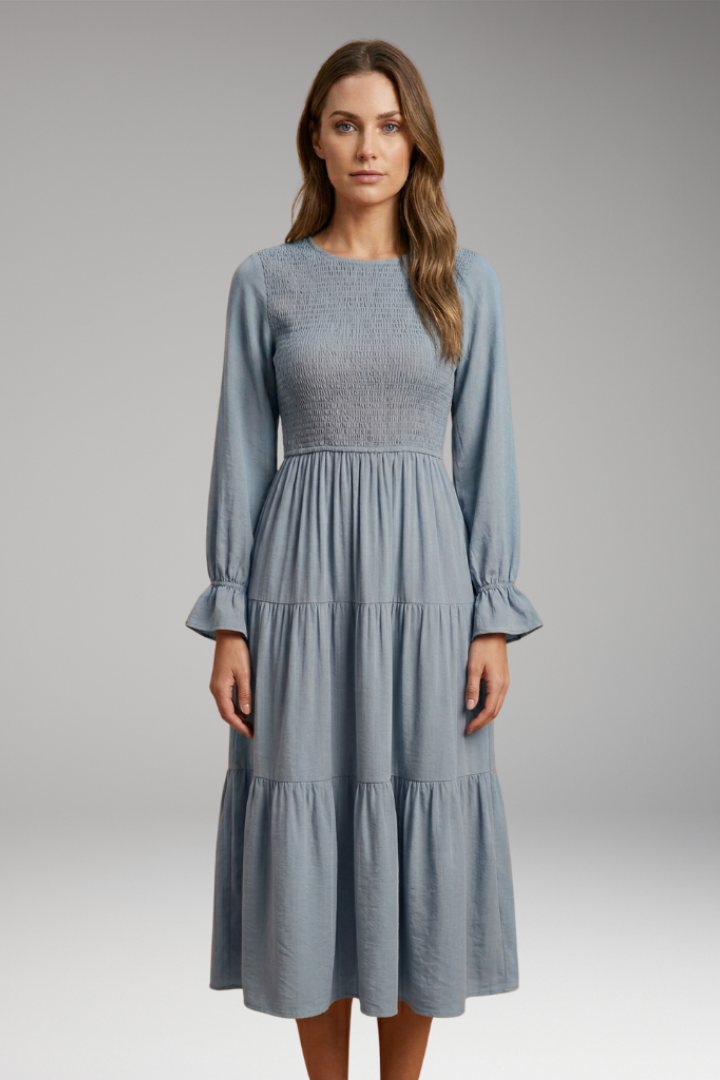 Beatrix | Fashion Long Sleeve Midi Dress with Round Neckline