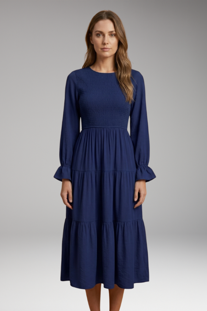 Beatrix | Fashion Long Sleeve Midi Dress with Round Neckline