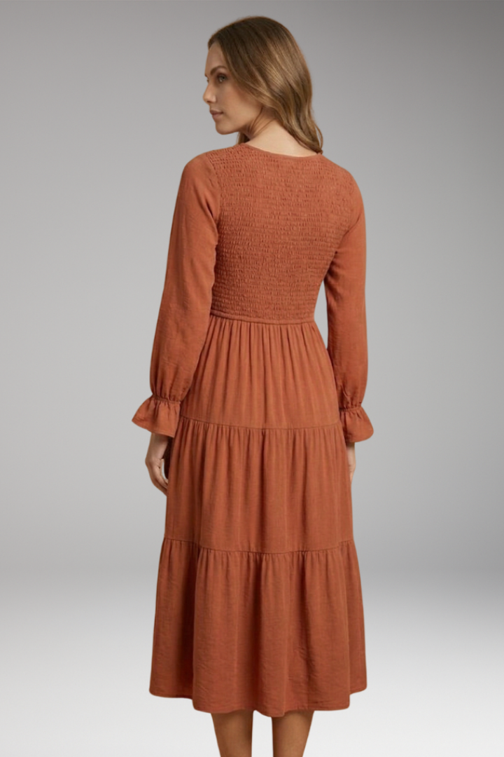 Beatrix | Fashion Long Sleeve Midi Dress with Round Neckline