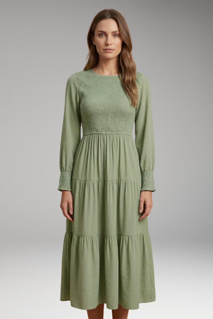 Beatrix | Fashion Long Sleeve Midi Dress with Round Neckline
