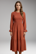 Beatrix | Fashion Long Sleeve Midi Dress with Round Neckline