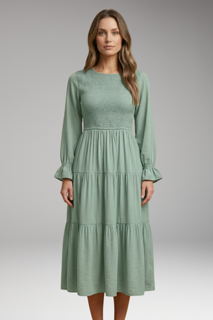 Beatrix | Fashion Long Sleeve Midi Dress with Round Neckline