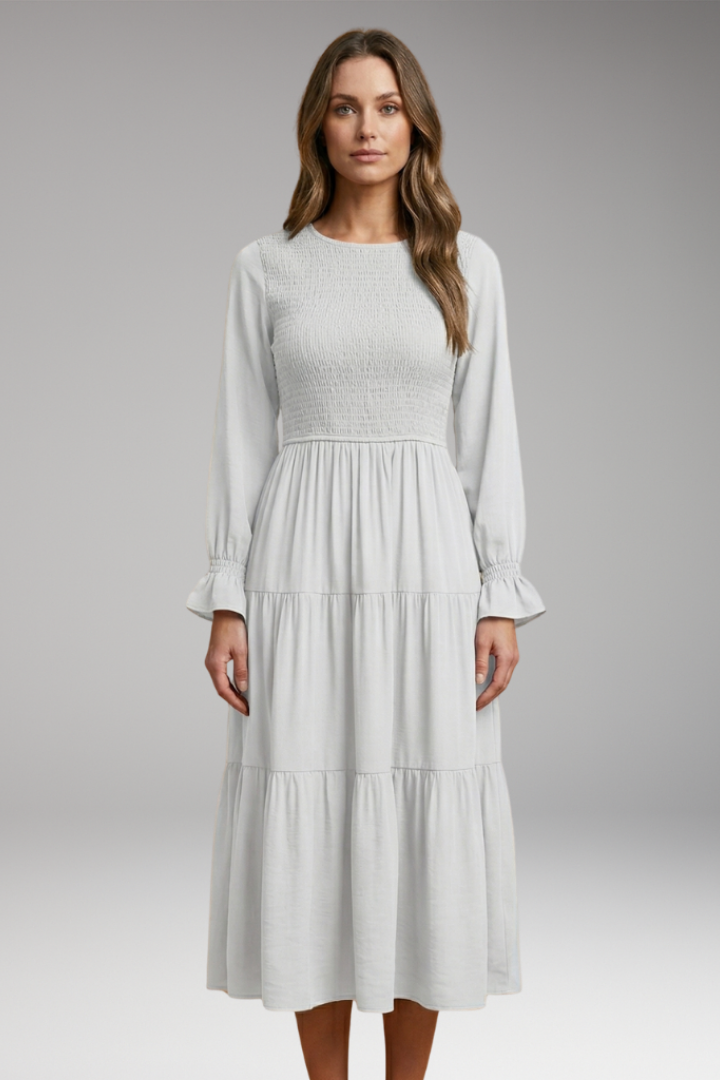 Beatrix | Fashion Long Sleeve Midi Dress with Round Neckline
