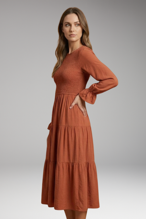Beatrix | Fashion Long Sleeve Midi Dress with Round Neckline
