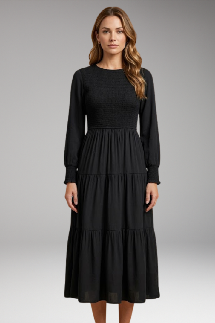 Beatrix | Fashion Long Sleeve Midi Dress with Round Neckline