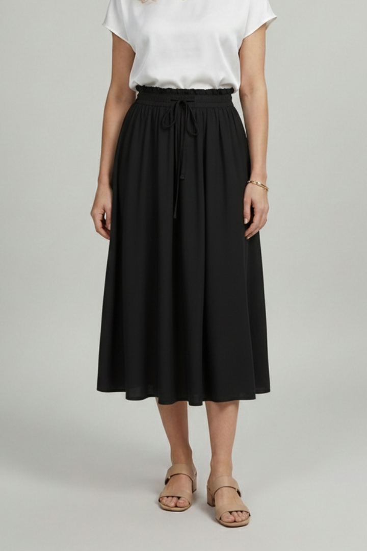 Ophelia | High-rise Elastic Waist Midi Party Skirt with Adjustable Front Drawstring