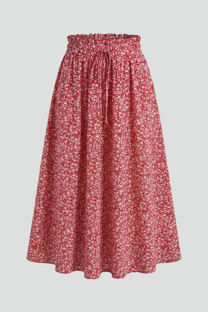 Ophelia | High-rise Elastic Waist Midi Party Skirt with Adjustable Front Drawstring