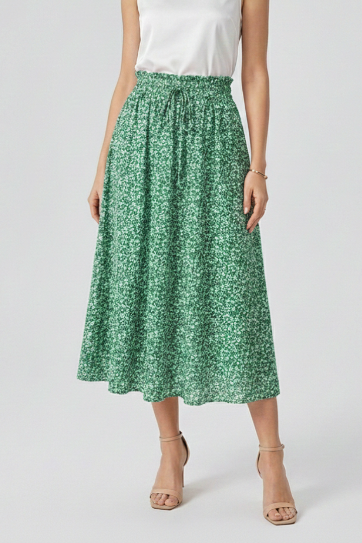 Ophelia | High-rise Elastic Waist Midi Party Skirt with Adjustable Front Drawstring