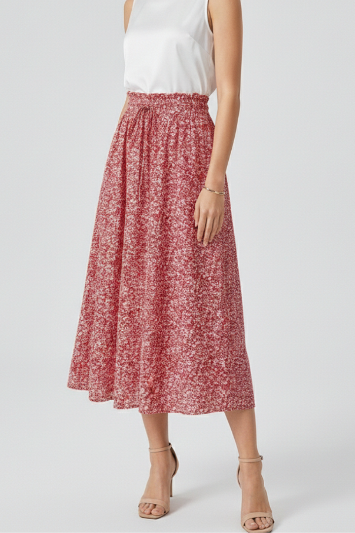 Ophelia | High-rise Elastic Waist Midi Party Skirt with Adjustable Front Drawstring