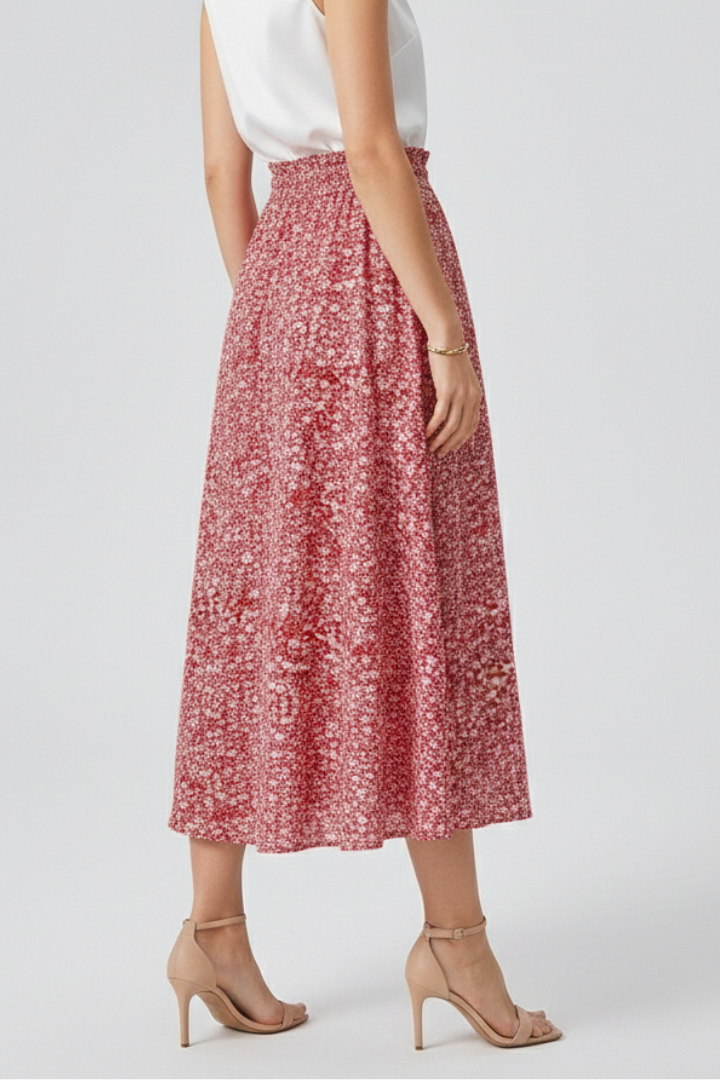 Ophelia | High-rise Elastic Waist Midi Party Skirt with Adjustable Front Drawstring