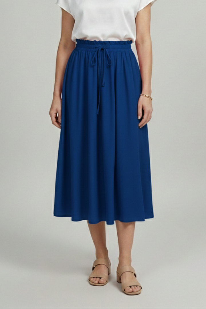 Ophelia | High-rise Elastic Waist Midi Party Skirt with Adjustable Front Drawstring