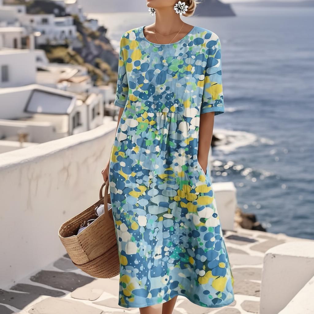 Women's Abstract Floral Midi Dress | Elegant A-Line Summer Wedding Guest Attire 0