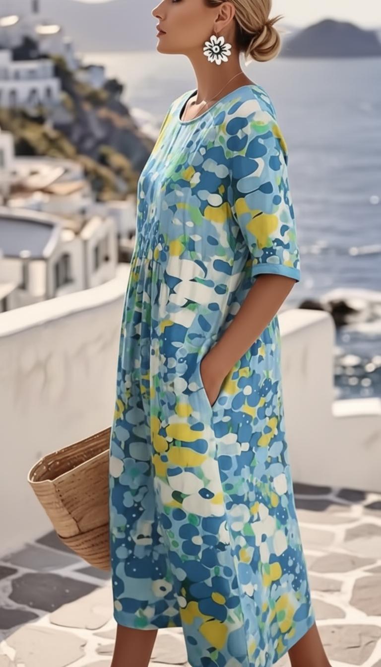 Women's Abstract Floral Midi Dress | Elegant A-Line Summer Wedding Guest Attire 1