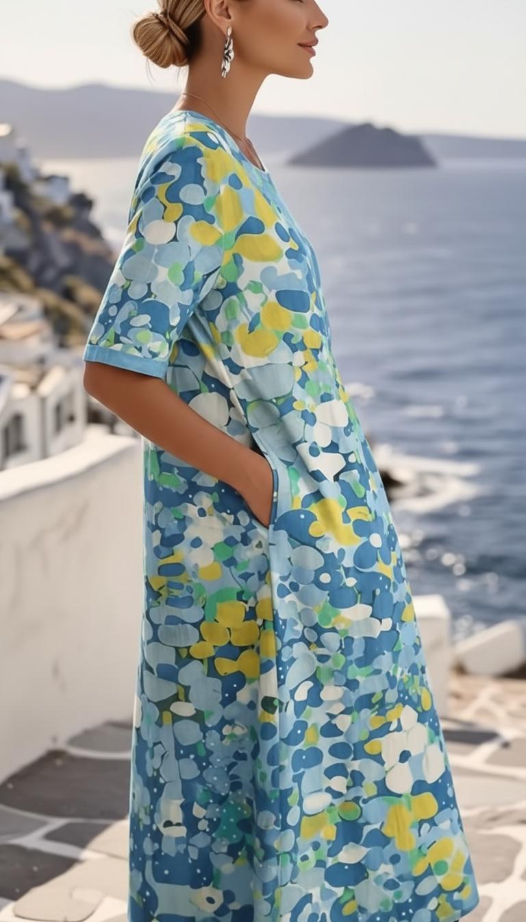 Women's Abstract Floral Midi Dress | Elegant A-Line Summer Wedding Guest Attire 2