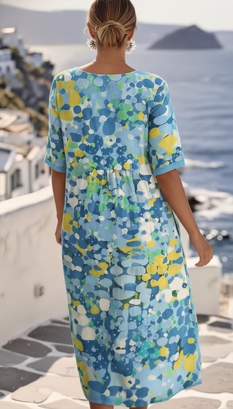 Women's Abstract Floral Midi Dress | Elegant A-Line Summer Wedding Guest Attire 3