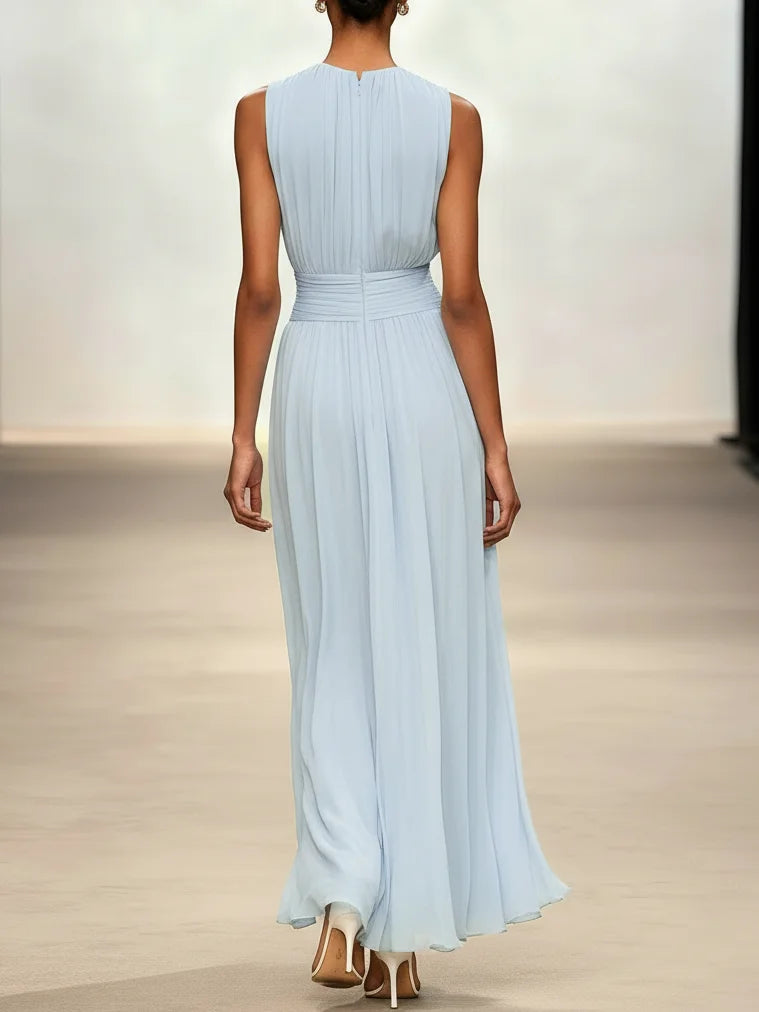 Women's Chiffon Sleeveless Maxi Dress | Elegant Ruched A-Line Summer Dress 1