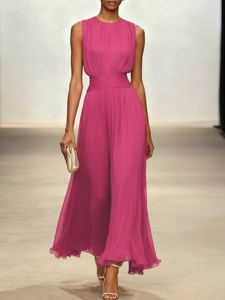 Women's Chiffon Sleeveless Maxi Dress | Elegant Ruched A-Line Summer Dress 10