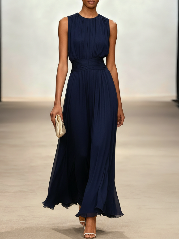 Women's Chiffon Sleeveless Maxi Dress | Elegant Ruched A-Line Summer Dress 12
