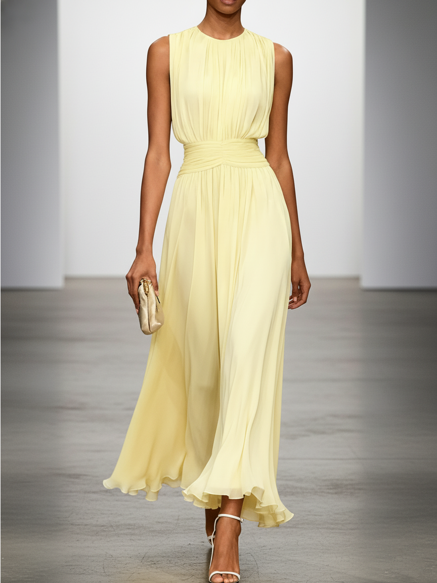 Women's Chiffon Sleeveless Maxi Dress | Elegant Ruched A-Line Summer Dress 5