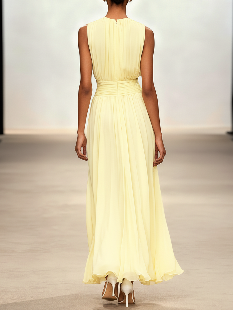 Women's Chiffon Sleeveless Maxi Dress | Elegant Ruched A-Line Summer Dress 6