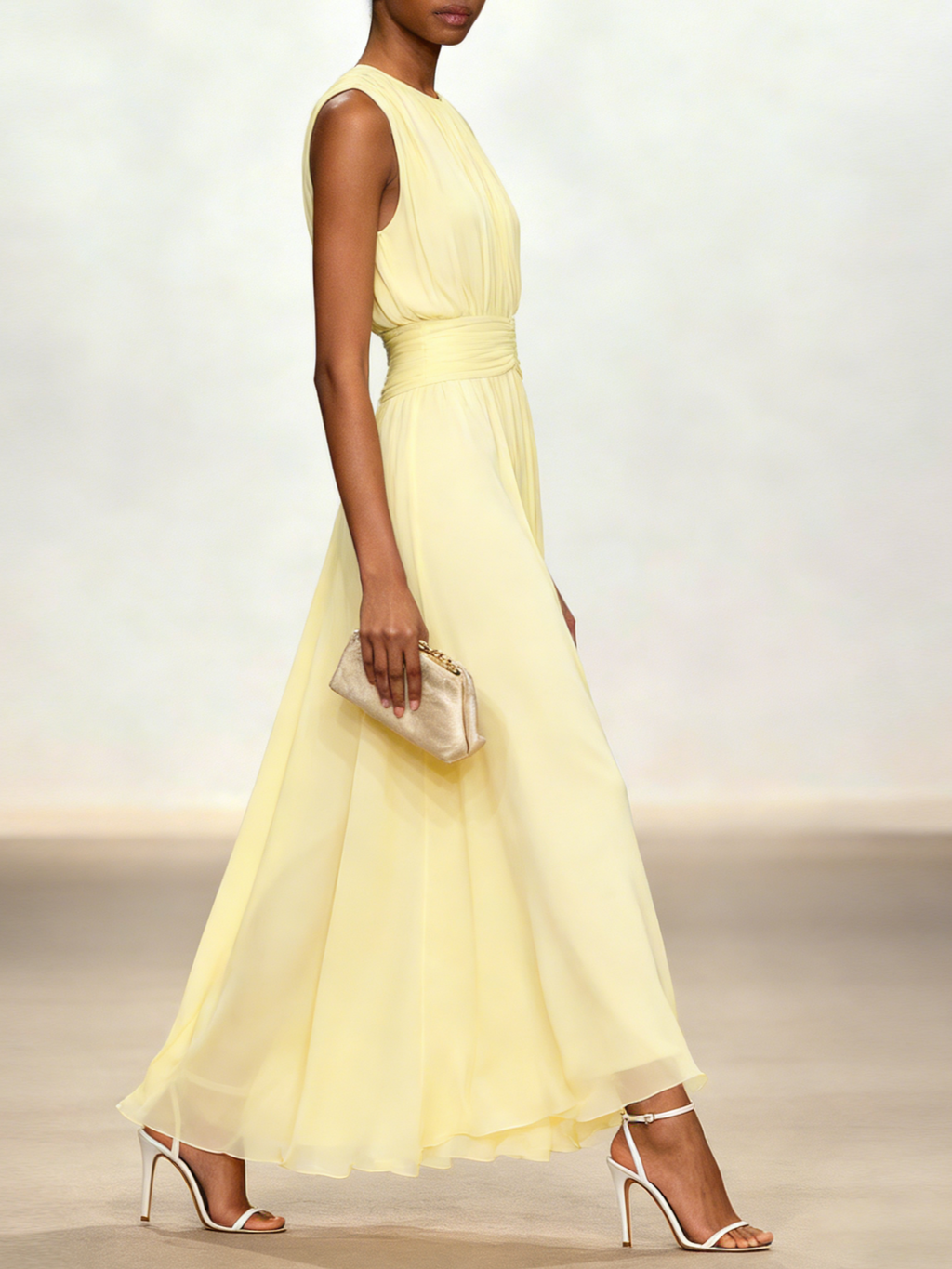 Women's Chiffon Sleeveless Maxi Dress | Elegant Ruched A-Line Summer Dress 7
