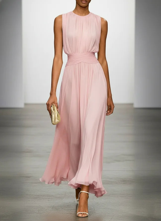 Women's Chiffon Sleeveless Maxi Dress | Elegant Ruched A-Line Summer Dress 9