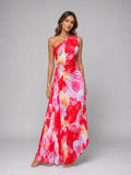 Women's Floral Chiffon Maxi Dress | Elegant One-Shoulder Formal Summer Gown 0