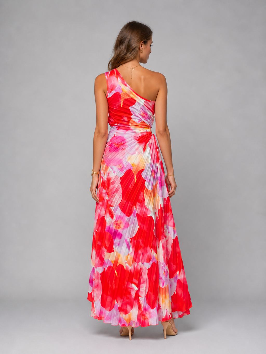 Women's Floral Chiffon Maxi Dress | Elegant One-Shoulder Formal Summer Gown 1