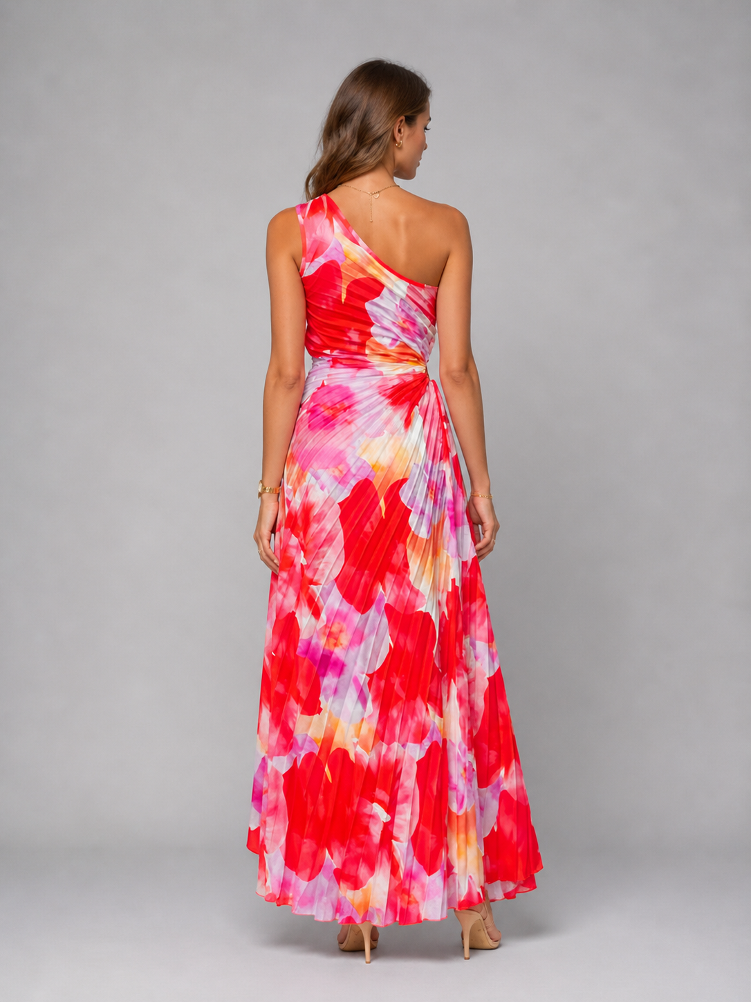 Women's Floral Chiffon Maxi Dress | Elegant One-Shoulder Formal Summer Gown 1