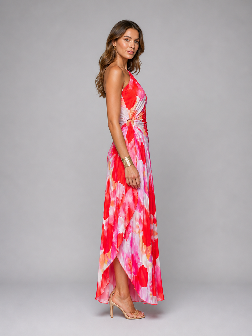 Women's Floral Chiffon Maxi Dress | Elegant One-Shoulder Formal Summer Gown 2