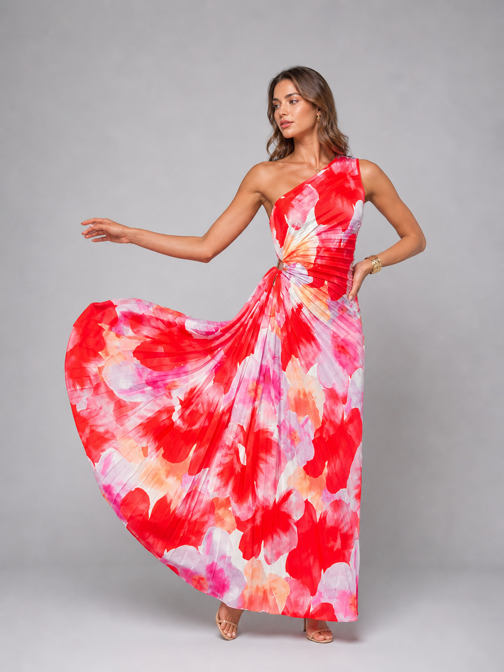 Women's Floral Chiffon Maxi Dress | Elegant One-Shoulder Formal Summer Gown 3