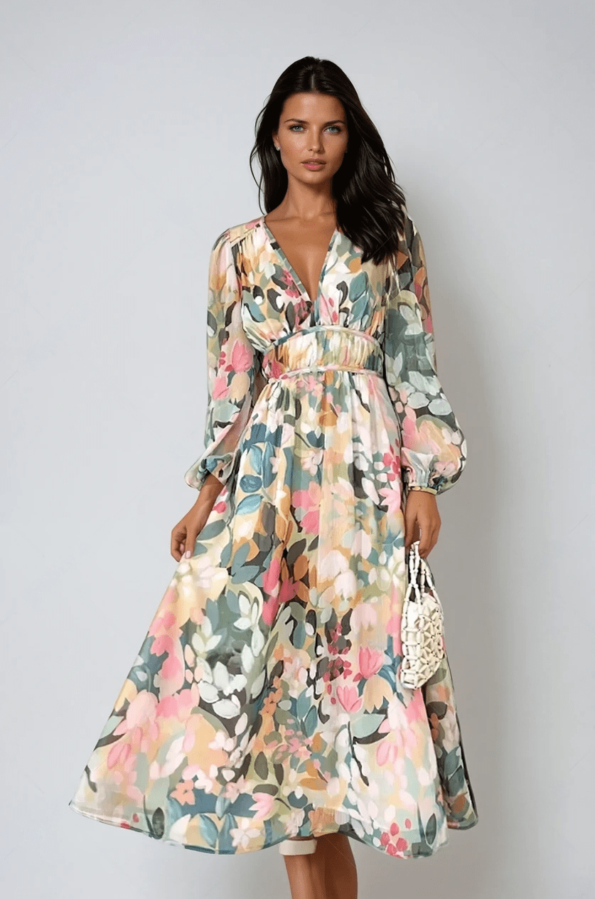 Women's Floral Chiffon Midi Dress | Lightweight Romantic Summer Dress 0