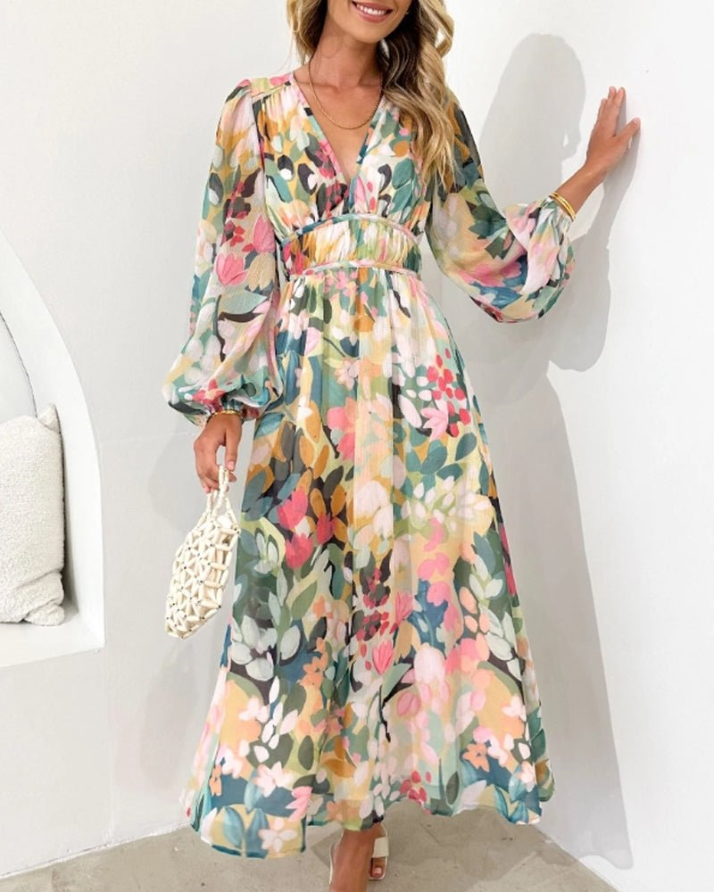 Women's Floral Chiffon Midi Dress | Lightweight Romantic Summer Dress 1