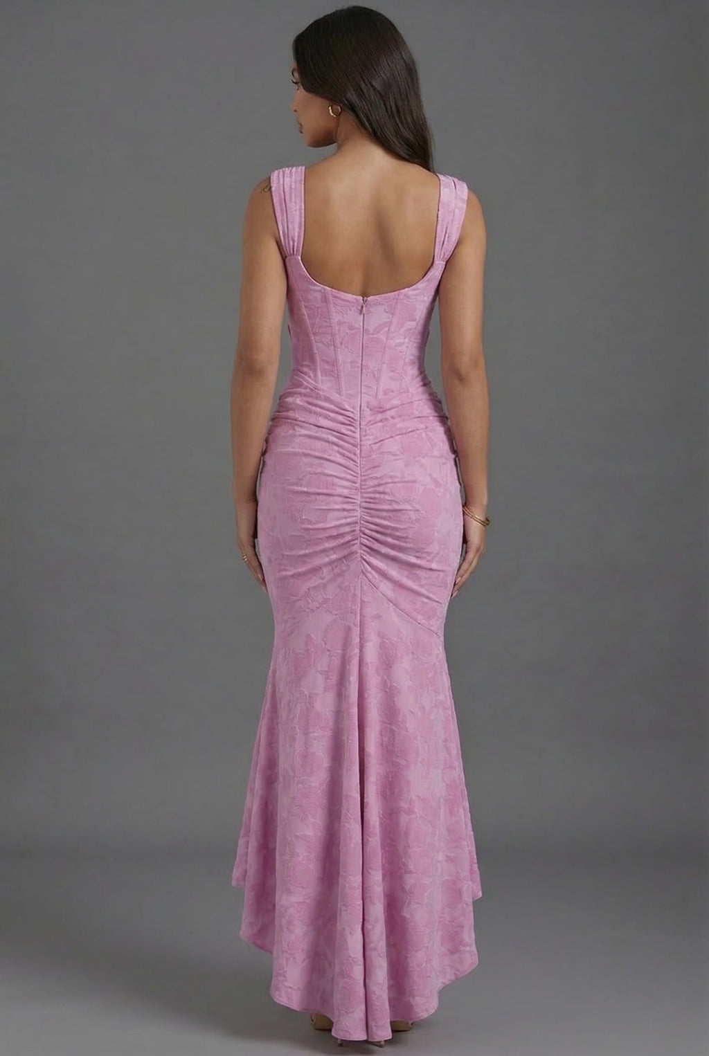 Women's Floral Jacquard Maxi Dress | Elegant Ruched Formal Evening Gown 3