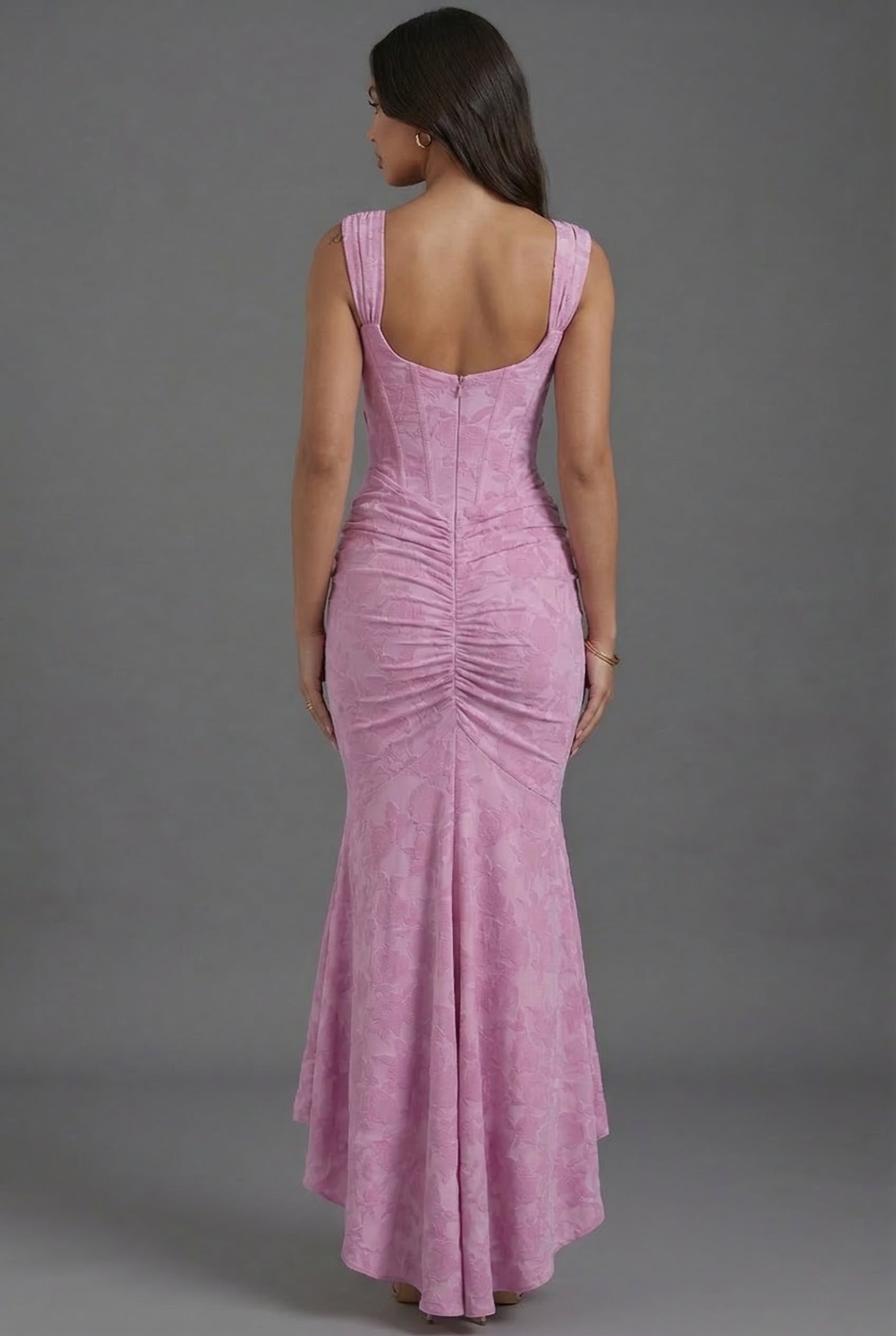 Women's Floral Jacquard Maxi Dress | Elegant Ruched Formal Evening Gown 3