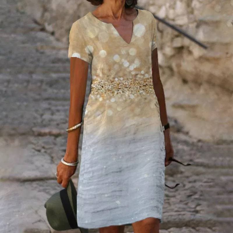 Women's Floral Linen Midi Dress | Comfortable Short Sleeve Summer Dress 2