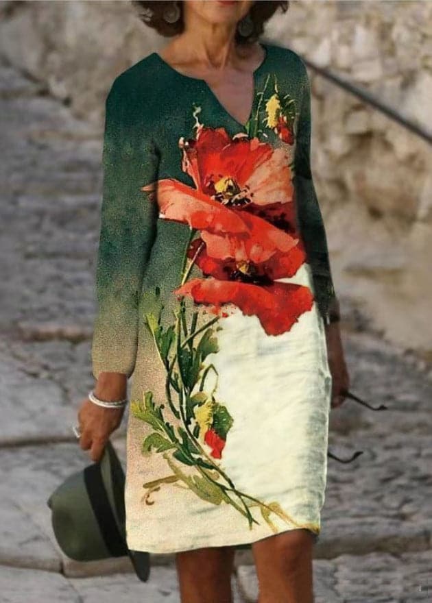 Women's Floral Linen Midi Dress | Comfortable Short Sleeve Summer Dress 4