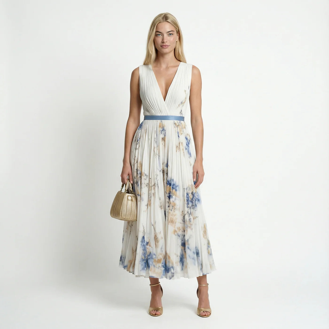 Women's Floral Pleated Maxi Dress | Elegant Sleeveless Summer Gown 0