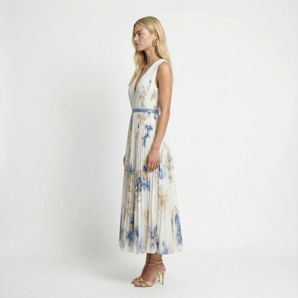 Women's Floral Pleated Maxi Dress | Elegant Sleeveless Summer Gown 1