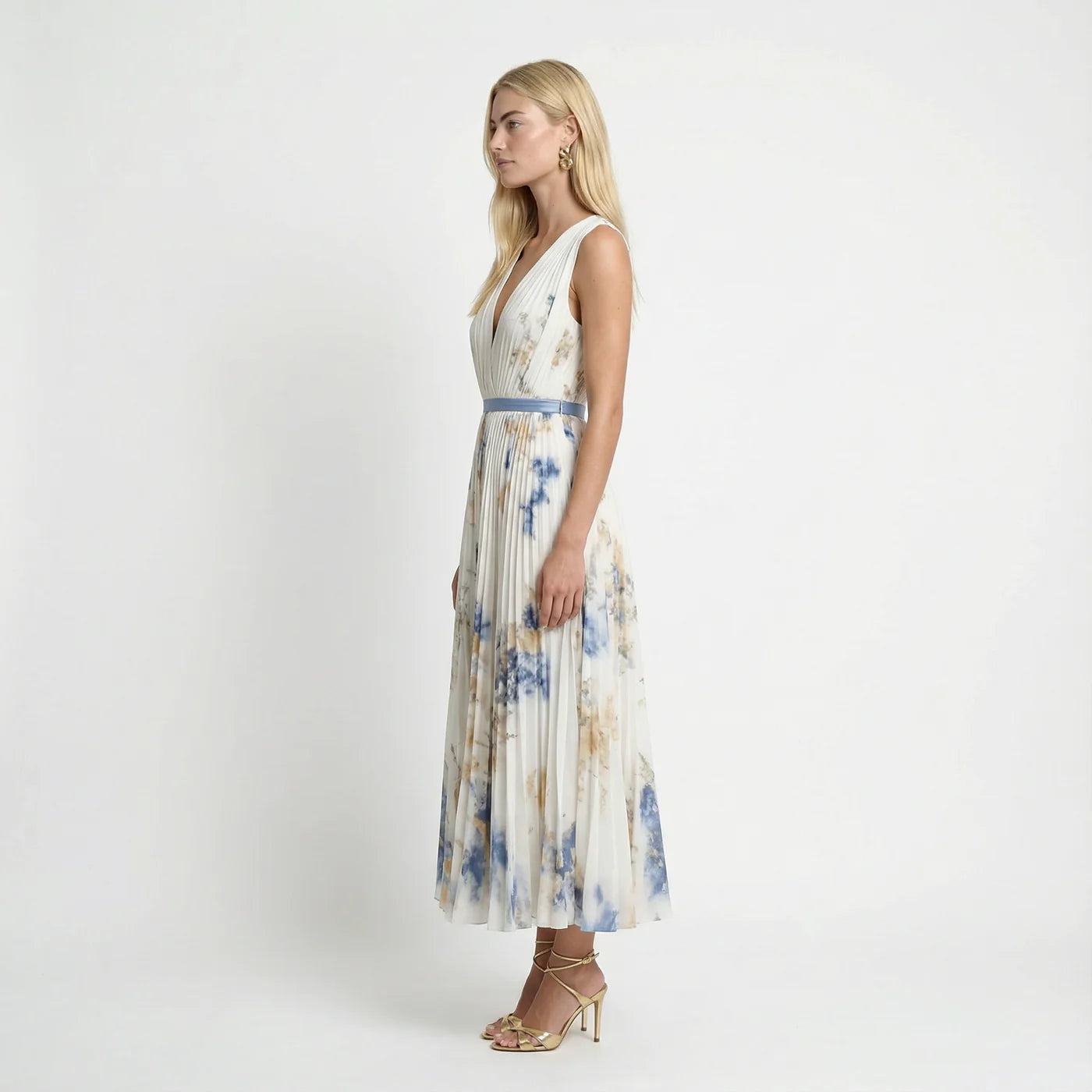Women's Floral Pleated Maxi Dress | Elegant Sleeveless Summer Gown 1