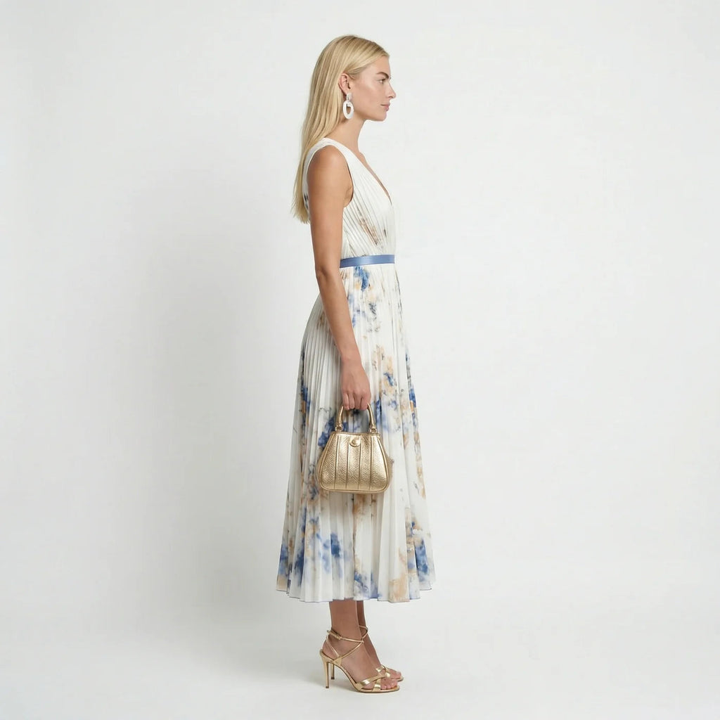 Women's Floral Pleated Maxi Dress | Elegant Sleeveless Summer Gown 2
