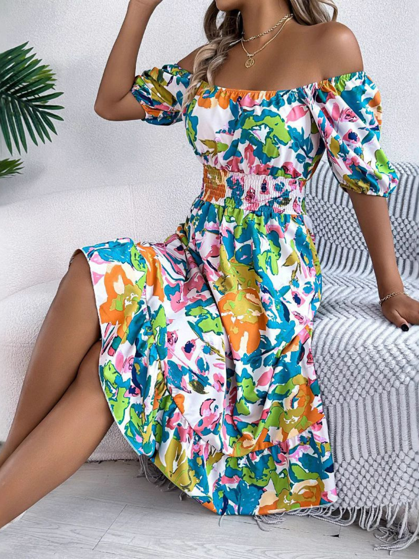Women's Floral Print Cotton Midi Dress | Boho Off-Shoulder Summer Dress 2