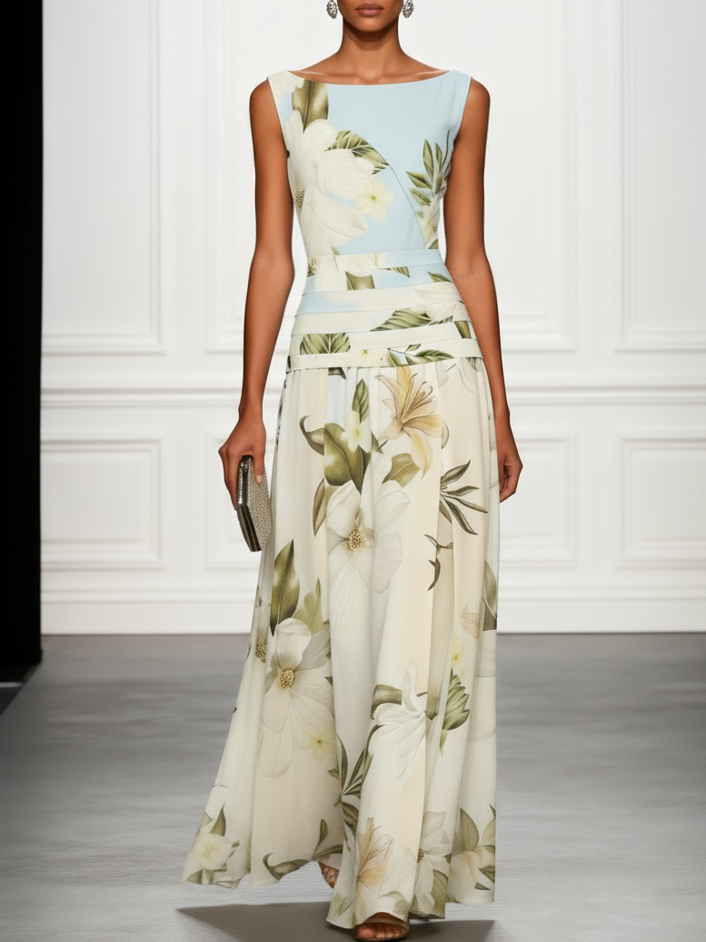 Women's Floral Print Maxi Dress | Elegant Sleeveless Summer Dress 0
