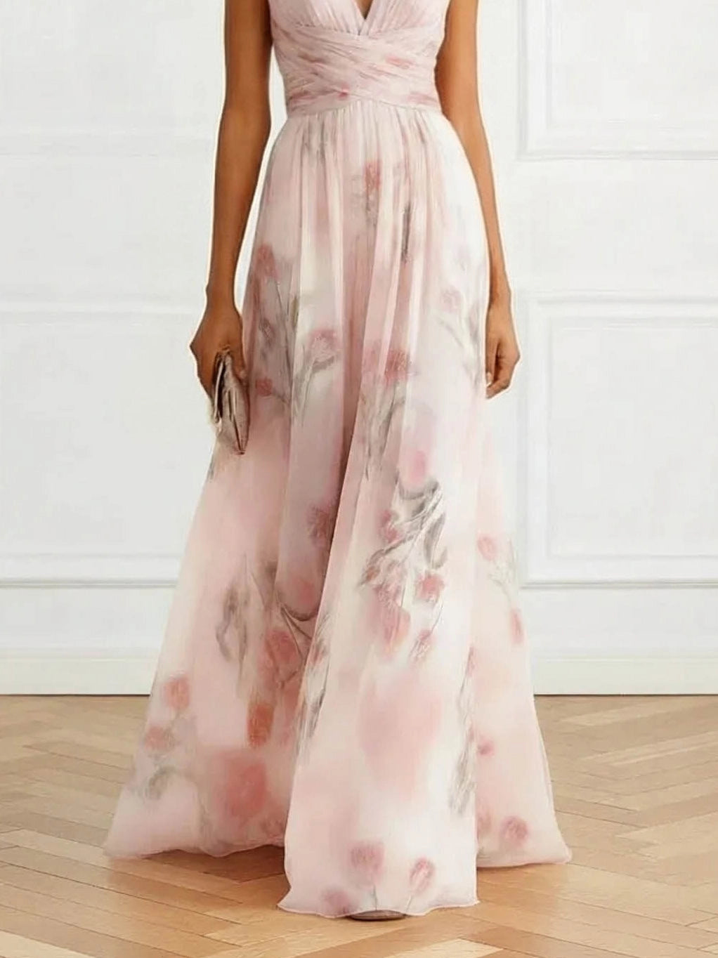 Women's Floral Print Tulle Maxi Dress | Elegant Formal Evening Gown 1