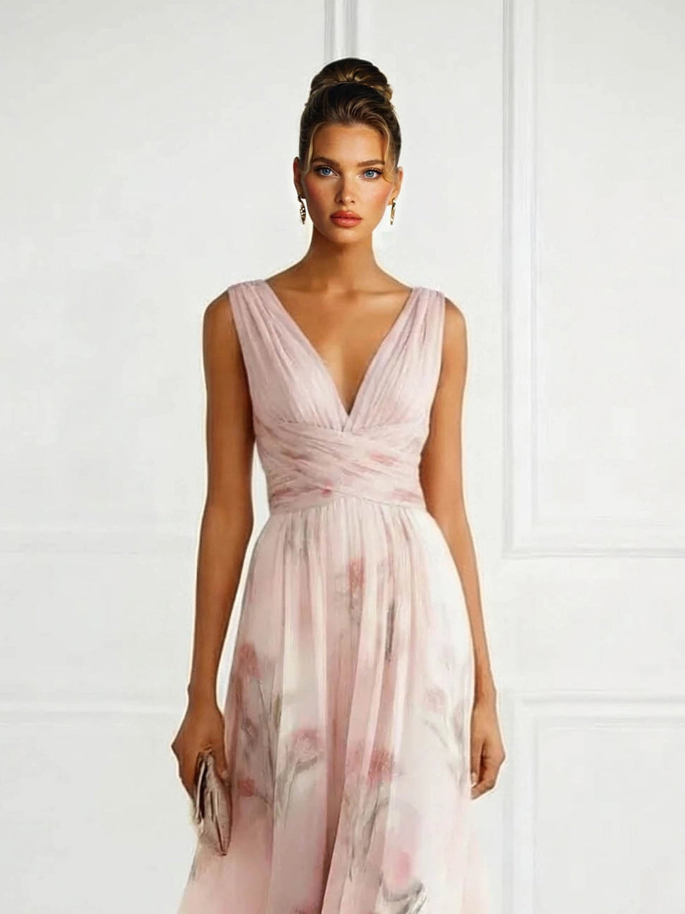 Women's Floral Print Tulle Maxi Dress | Elegant Formal Evening Gown 2