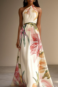 Women's Floral Satin Maxi Dress | Elegant One-Shoulder Summer Formal Gown 0