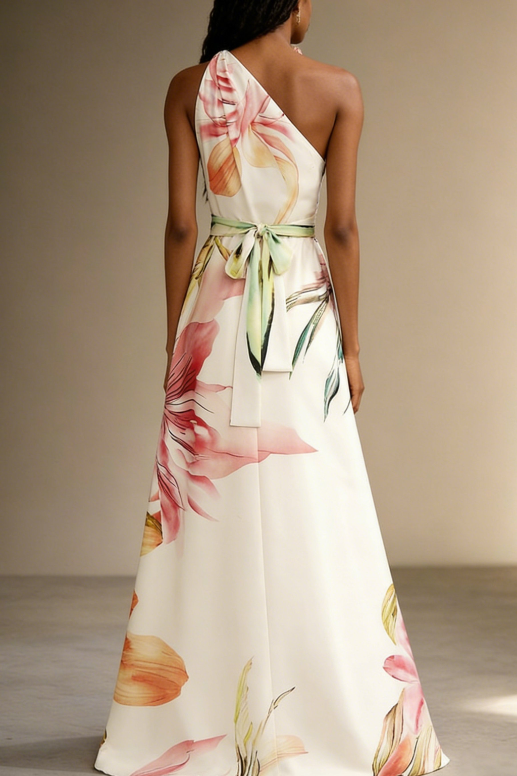 Women's Floral Satin Maxi Dress | Elegant One-Shoulder Summer Formal Gown 2
